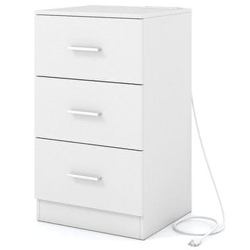 Costway Noćni ormarić 38x35x66 cm bijeli s postajom za punjenje i 3 ladice za pohranu