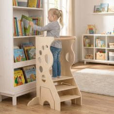 Costway 2-u-1 Višenamjenski Drveni Kuhinjski Stolac Montessori Stil s Uklonjivim Šipkama, 2-Stupanjski, za Djecu od 3+ godina