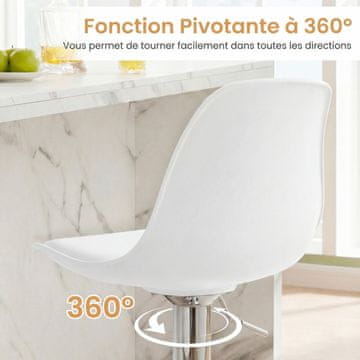 Costway Set od 2 barske stolice od umjetne kože s naslonima za leđa, tapeciranim sjedalima i naslonima za noge, 60-83 cm, bijele