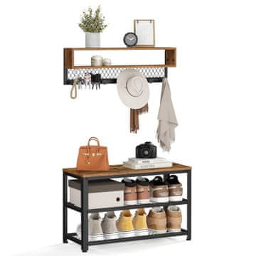 Songmics Set klupa s vješalicom, 73x30x45.5 cm, smeđa