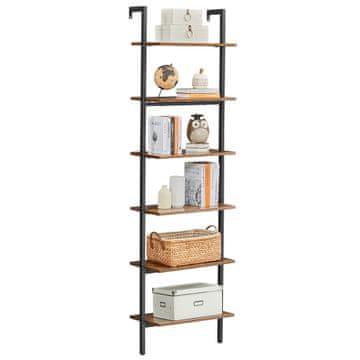 Songmics Ljestve polica, 6 razina, 60x30x204.8 cm, smeđa i crna