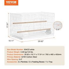 VEVOR Kavez za ptice 76x46x45.5 cm Bijeli