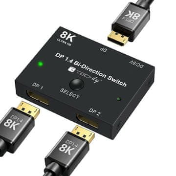Techly Techly IDATA-DP-2DP-8KT DisplayPort video prekidač, 8K Ultra HD