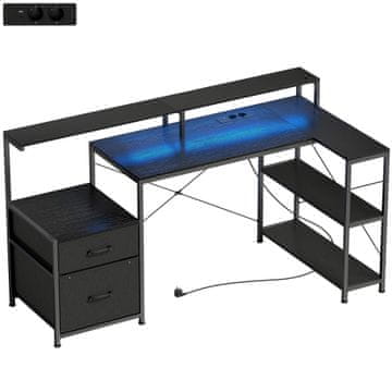 Homestar Gaming stol L-oblik s LED osvjetljenjem i utičnicama 165x80x91,5 cm Crni