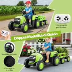 Costway Električni traktor s odvojivom prikolicom i daljinskim upravljanjem 12V zelen