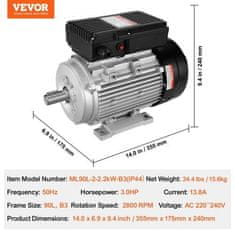 VEVOR Električni motor 2.2KW 2800 o/min Jednofazni 355x175x240 mm