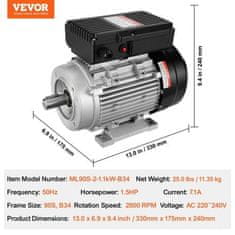 VEVOR Električni motor 1.1KW 2800 okr/min Jednofazni 330x175x240 mm Zračni kompresor