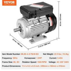 VEVOR Električni motor 0.75KW 1400 o/min Jednofazni 290x160x215 mm Plavi