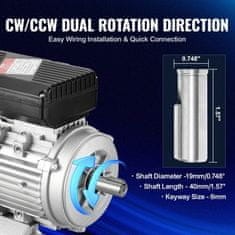 VEVOR Električni motor 0.55KW 1400 o/min Jednofazni 290x160x215 mm Osovina 19mm