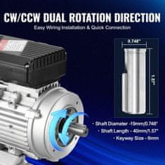 VEVOR Električni motor 0.75KW 1400 okr/min Jednofazni 290x160x215 mm