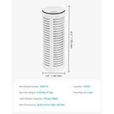 VEVOR Zamjenska patrone za vodeni filter, pakiranje od 3, 40x115 mm, bijela