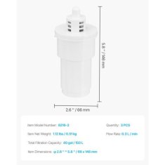 VEVOR Zamjenska patrone za vodeni filter 3 komada 66x146 mm bijela