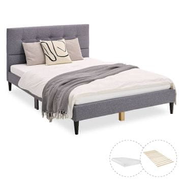Homestyle4U Tapecirani krevet, 140x200 cm, siva