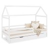 Homestyle4U Dječji krevet, kućica krevet s ladicom i ogradama, 207x158x97 cm, bijela