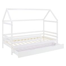 Homestyle4U Dječji krevet, kućica krevet s ladicom i ogradama, 207x158x97 cm, bijela