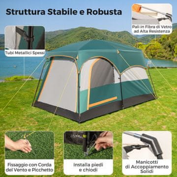 Costway Kamp šator za 6 osoba 323x211x189 cm zelene boje