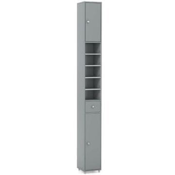 Costway Samostojeći kupaonski ormarić 180 cm, sivi, 2 vrata 1 ladica