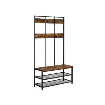 Songmics Vješalica za kapute s klupom 100x40x184 cm smeđa crna