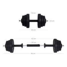 Songmics Set bučica, 2 u 1 podesiv s šipkom za utege, 50x21.5x21.5 cm, crna