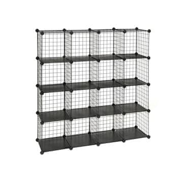 Songmics Organizator za pohranu, 16-kubni modularni žičani regali, 123x31x123 cm, crna