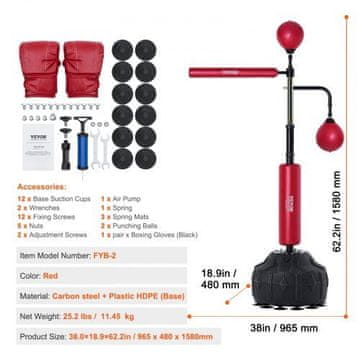 VEVOR Vreća za udaranje s postoljem FYB-2 965x480x1580 mm Crvena