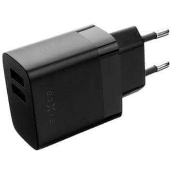 FIXED Mrežni punjač 2xUSB 17W Smart Rapid Charge - black