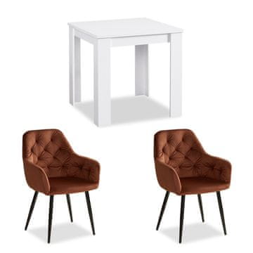 Homestyle4U Set blagovaonskog stola i stolica, 80x80x75 cm, bijela i smeđa