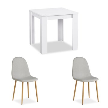 Homestyle4U Blagovaonski set, 80x80x75 cm, bijela, 2 stolice, siva