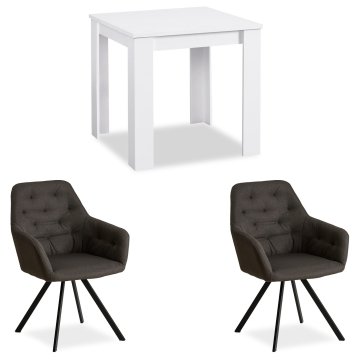 Homestyle4U Blagovaonski set, 80x80x75 cm, bijela, s 2 stolice, antracit