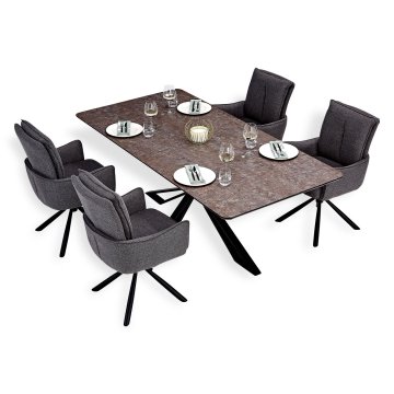 Homestyle4U Set blagovaonskog stola i stolica, 200x100x76 cm, smeđa crna siva