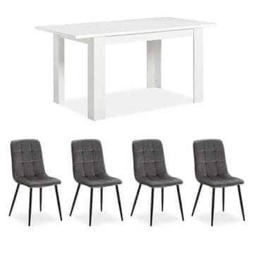 Homestyle4U Set blagovaonskog stola i stolica, 120x80x75 cm, bijela i siva