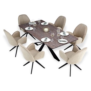 Homestyle4U Set blagovaonskog stola i stolica, 200x100x76 cm, smeđa, crna, bež