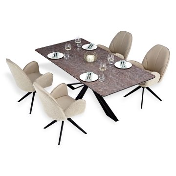 Homestyle4U Set blagovaonski stol i stolice, 200x100 cm, smeđa crna bež