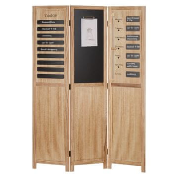Homestyle4U Pregrada za prostor, 3-panelni preklopni organizator s pločom za pisanje, 120x2x170 cm, smeđa