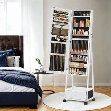 Songmics Ormarić za nakit s ogledalom pune dužine 41.5x37x152.5 cm, bijeli