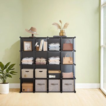 Songmics Modularni stalak za cipele, kockasta polica, 153x31x153 cm, siva