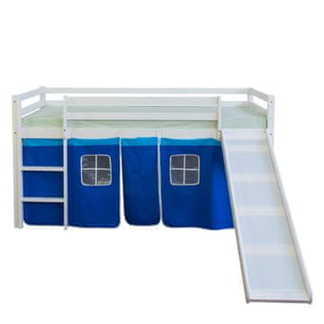 Homestyle4U Krevet na kat s toboganom i zavjesom, 207,5x110x219,5 cm, plava
