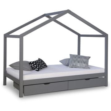 Homestyle4U Dječji krevet s madracem i ladicom, 208x160x96 cm, sivi