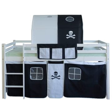 Homestyle4U Krevet na kat, 90x200 cm, crna, bijela, s prostorom za pohranu