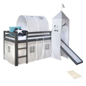 Homestyle4U Krevet na kat sa toboganom i tornjem, 207,5x228x219,5 cm, siva