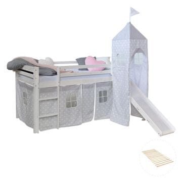 Homestyle4U Krevet na kat s toboganom i kulom, 207,5x228x219,5 cm, siva