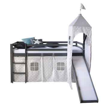Homestyle4U Dječji krevet na kat s toboganom i tornjem, 207x150x97 cm, sivi