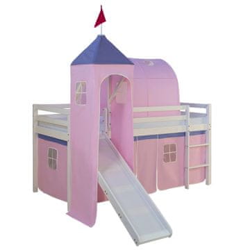 Homestyle4U Krevet na kat sa toboganom i tornjem, 207,5x228x219,5 cm, ružičasta
