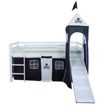 Homestyle4U Krevet na kat, tobogan, toranj, zavjesa, 207,5x228x219,5 cm, crna
