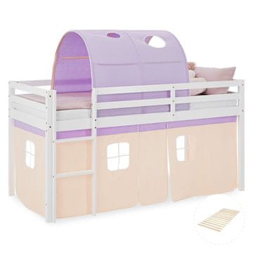 Homestyle4U Krevet na kat, 207.5x160x99.5 cm, bijela, ljubičasta, narančasta, s prostorom za pohranu