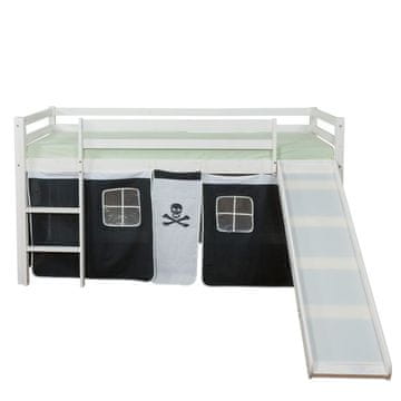 Homestyle4U Krevet na kat, zavjesa s toboganom, 207x110x219,5 cm, crna