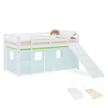 Homestyle4U Krevet na kat, 207.5x110x217.5 cm, bijela, zelena