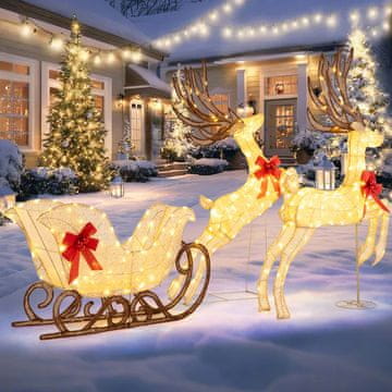 Costway 3-dijelni LED sobovi s saonicama božićna figura s 280 LED toplih bijelih svjetala