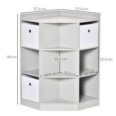 Homestar Dječja kutna polica s 3 spremnika za pohranu 57,4x57,4x94 cm Siva