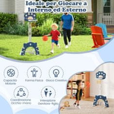 Costway Igraći set 3 u 1 za djecu s košem za košarku podesive visine, tamnoplavi